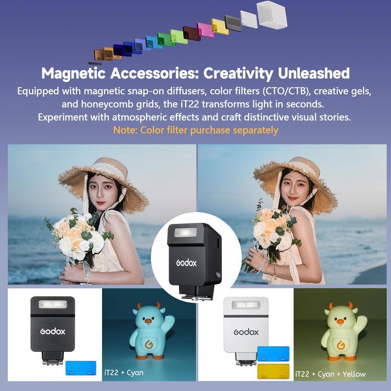 GODOX IT22 S TTL MINI iFlash Camera Flash Light,700+ Flashes & 1.5 s Recycling,6 Stops (1/32 to 1/1 Power),Built in Battery with Magnetic Diffuser & Filter (Black, for Sony) Black