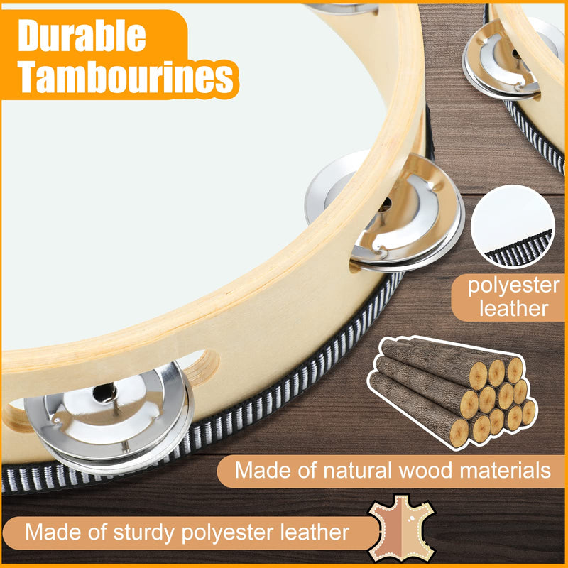 Reginary 8 Pcs Tambourine for Adults Handheld Wood Tambourine 4 Size Single Row Metal Jingles Musical Educational Gift Rhythm Percussion Instrument for Church Party Ktv(Natural) Natural