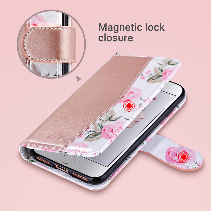 ULAK Case for iPhone SE 3 Wallet 2022, iPhone 8 Wallet, iPhone SE Wallet 2020, iPhone 7 Flip Case, PU Leather Kickstand Card Holder Protective Cover for iPhone 7/8/iPhone SE 2nd 3rd Gen Rose Gold