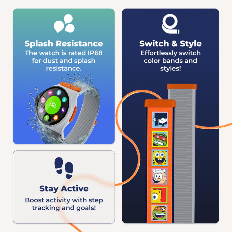 Nickwatch By Nickelodeon GPS Tracking Smartwatch with App, Chat & Call, Durable, SOS Call, Motion Games, Step Counter, School Mode & More Endless Fun for All Requires Data Plan-First Month Free