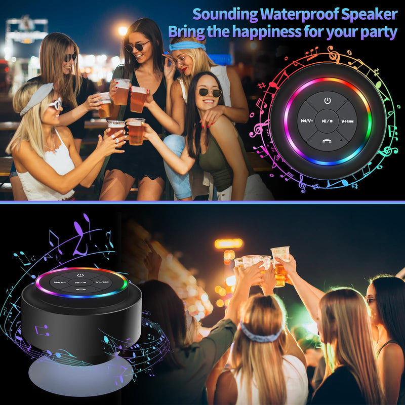 [AUSTRALIA] - Bluetooth Shower Speaker, Portable Bluetooth Speakers with Suction Cup, IP67 Waterproof Speaker with LED Light, Wireless, Floating, for Camping Beach Travel, Gift for Men, Women Multicolor 