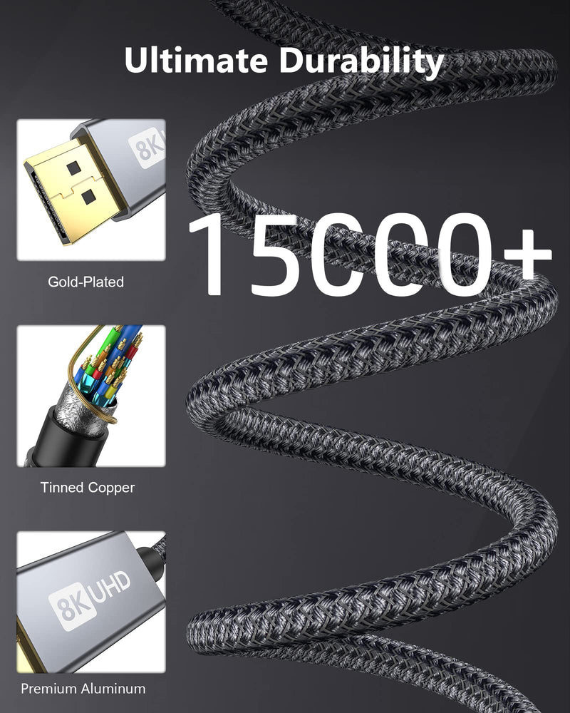 [AUSTRALIA] - Silkland 8K Mini DisplayPort to DisplayPort 1.4 Cable, [8K@60Hz, 4K@144Hz, 2K@240Hz] 32.4Gbps Bi-Directional, HDR, G-Sync, Mini DP [Thunderbolt 2 Compatible] for Gaming Laptop, MacBook, Monitor,6.6FT 6.6 Feet Dark Grey 