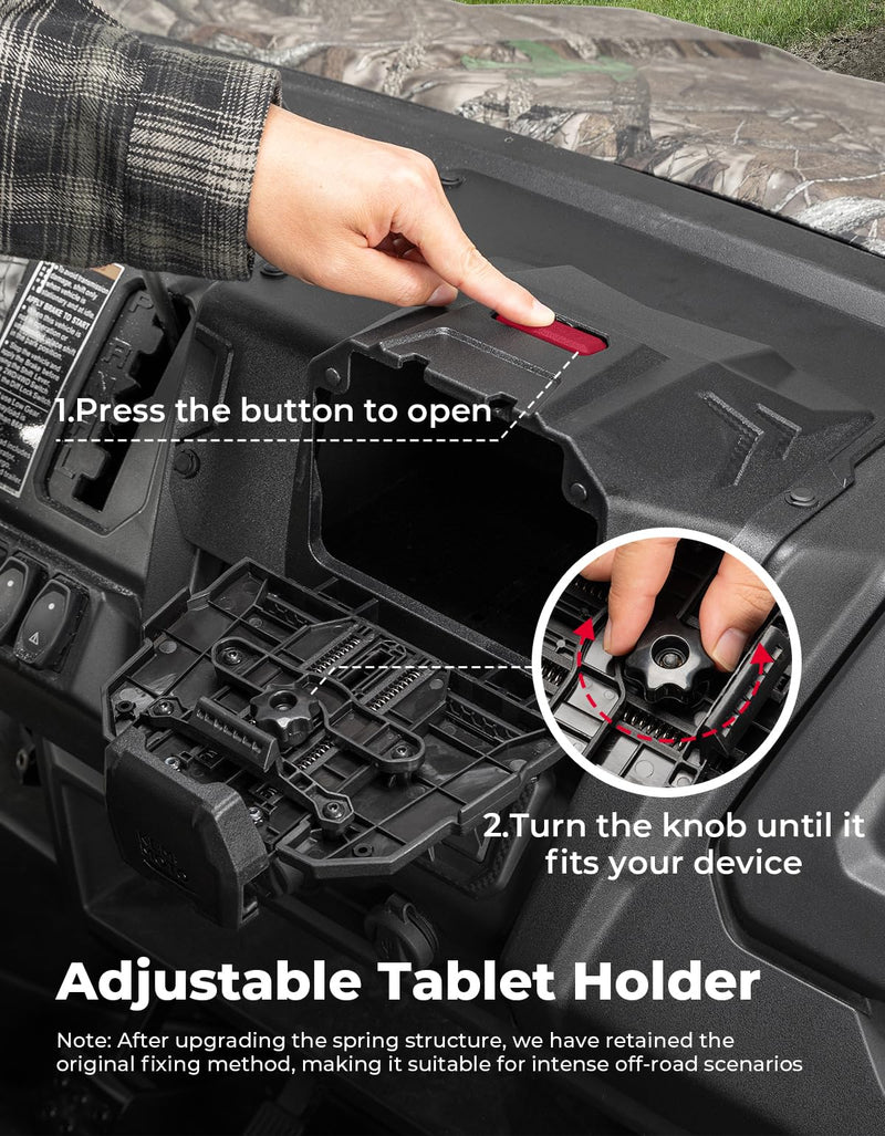 KEMIMOTO Spring Back Tablet Holder for Phone & GPS | Compatible with CFMOTO UFORCE 1000/1000 XL 2019-2026 UTV Electronic Device Holder, Including Storage Box Accessories