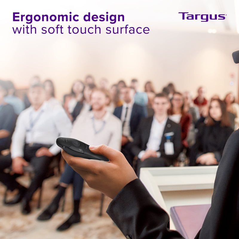Targus Bluetooth Wireless Presentation Clicker Laser Pointer for Meetings and PowerPoint – Comes with USB Dongle, 50 Foot Range (AMP16US) Wireless Presenter with Laser Pointer