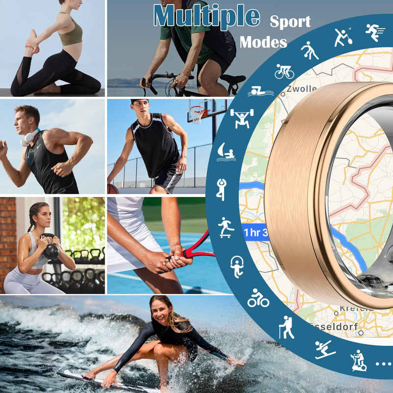 Smart Ring with Sleep Monitor for Women Men,Fitness Tracker with Heart Rate,Blood Oxygen,Steps,IP68 Waterproof Smart Rings,5-7 Days Battery Life for iOS Android,No App Fee（Gold,11）