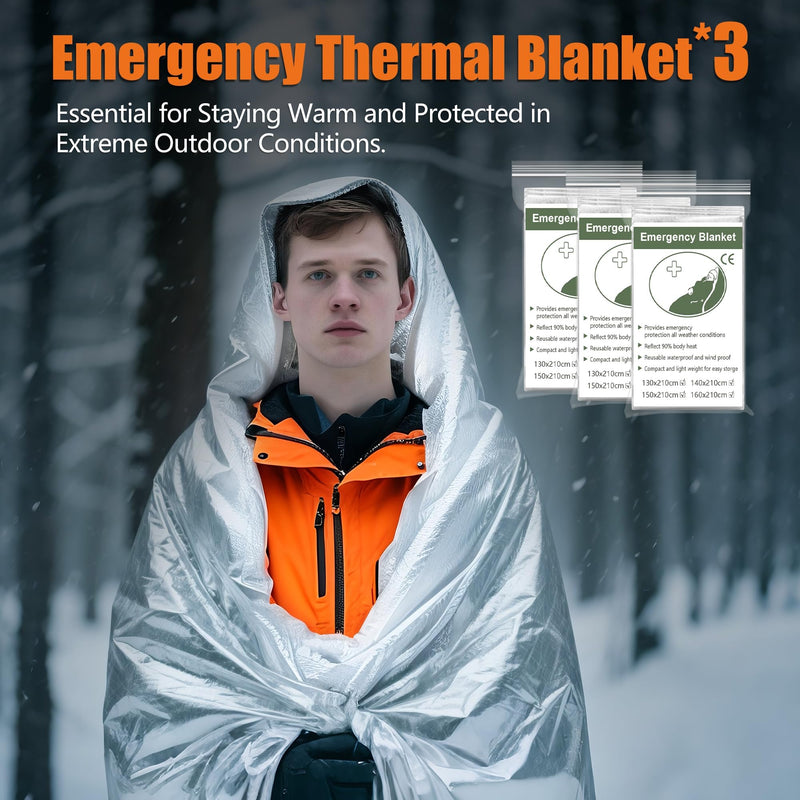 [AUSTRALIA] - Emergency Radio Hand Crank Solar, 5000mAh/18500mWh Emergency Weather Radio, Solar Crank Radios with NOAA/AM/FM, Thermal Blanket, Paracord Bracele, for Outdoor & Home Orange 5000mAh Emergency Kit 