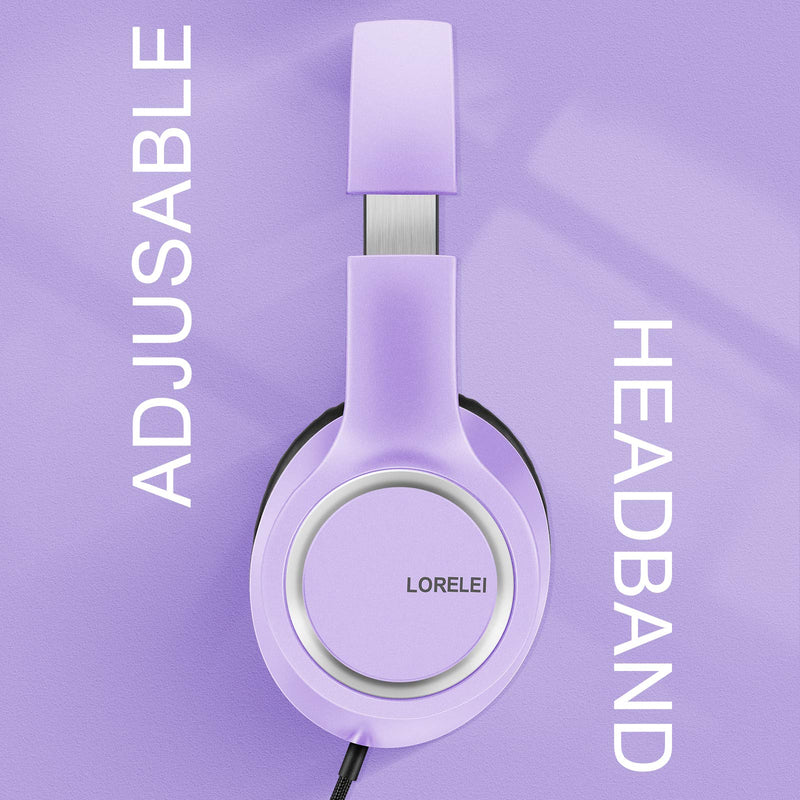 [AUSTRALIA] - LORELEI X8 Over-Ear Wired Headphones with Microphone with 1.45m-Tangle-Free Nylon Line&3.5mm Plug,Lightweight Foldable & Portable Headphones for Smartphone,Tablet,Computer,Mp3/4(Dark Purple) Dark Purple 