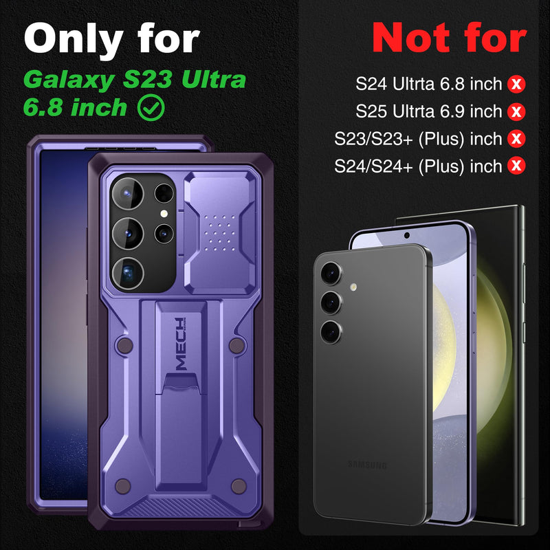 TONGATE for Samsung Galaxy S23 Ultra Case, 2 Front Frames & Stand, P-Purple | Built-in Slide Camera Cover & Screen Protector, Military Grade Shockproof S23 Ultra Phone Case with Kickstand & Belt-Clip Pri-Purple