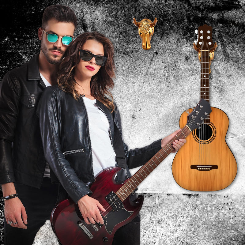 2 Pcs Bull Guitar Wall Mount Guitar Wall Hanger Bull Guitar Holder Guitar Wall Rack Gold Bull Art Ukulele Hook Stand for Acoustic Electric Bass Guitar Storage Player Gift