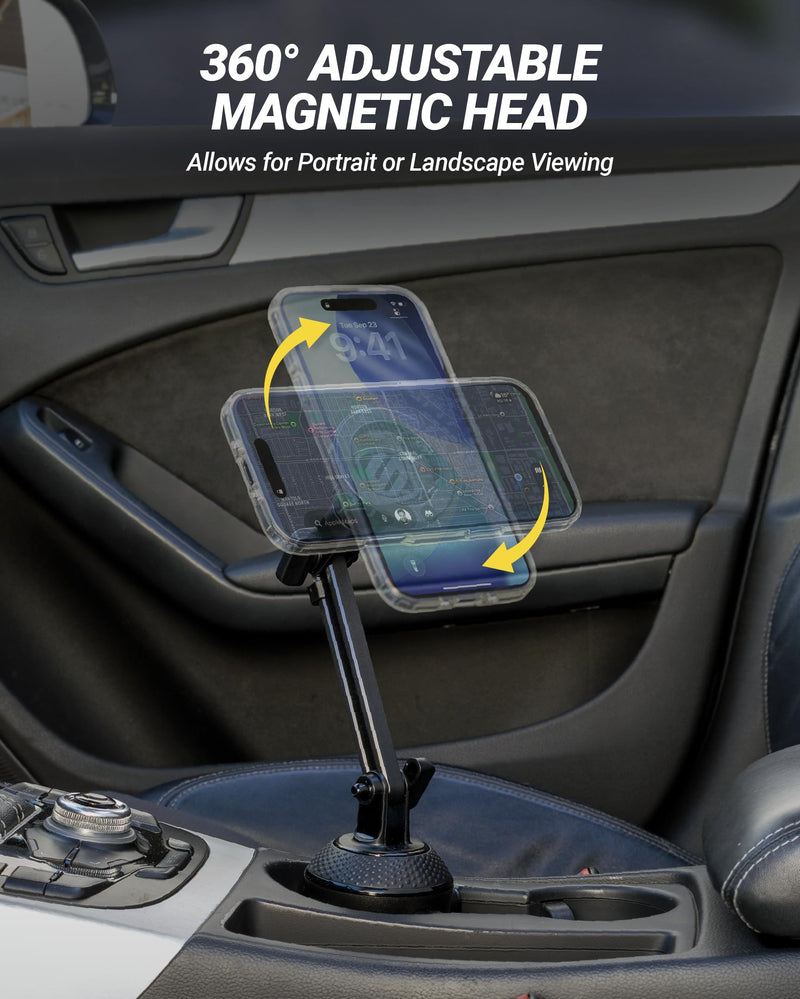 Scosche MagicMount Cup Holder Phone Mount with MagSafe, Adjustable Magnetic Car Mount with Stable Base and Flexible Arm, Compatible with PopSockets, iPhone 17 16 15 14 13, Includes MagSafe Ring 1 Pack