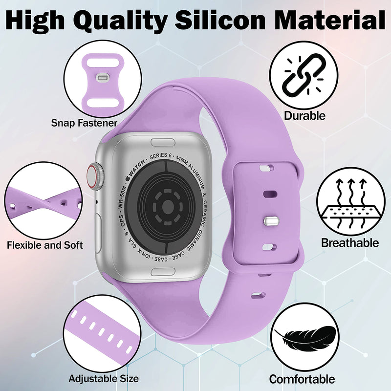 IceSword Sport Band For Apple Watch Bands 41mm 40mm 38mm, Soft Silicone Sport Wristbands Replacement Strap with Classic Clasp Cute iWatch Series SE 8 7 6 5 4 3 2 1 Women Men 38/40/41mm Purple