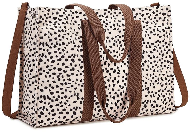 Laptop Tote Bag for Women Work 15.6 inch Canvas Shoulder Bags Computer Messenger Purse Teacher Handbag Office Briefcase Leopard - Apricot