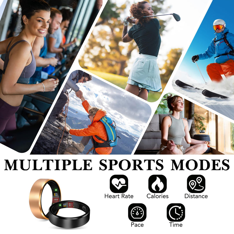 Smart Health Ring 2.0 for Women Men, Slim Scratch & Fingerprint Resistant Design, Efficient Chip Fitness Tracker, Monitors Heart, Blood Oxygen & Pressure, Black 7#