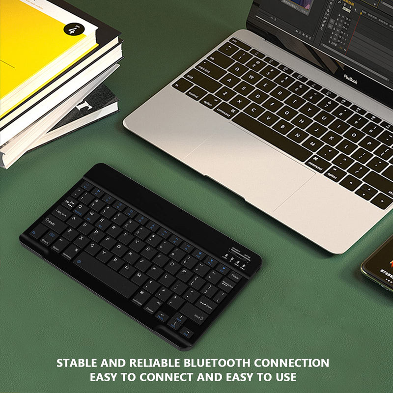 Ultra-Slim Small Bluetooth Keyboard, Portable Rechargeable External Cordless Wireless Keyboard for Android Tablet Cell Phone Samsung Smartphone iPad Mini Air Pro iPhone Windows Surface (Black) Black