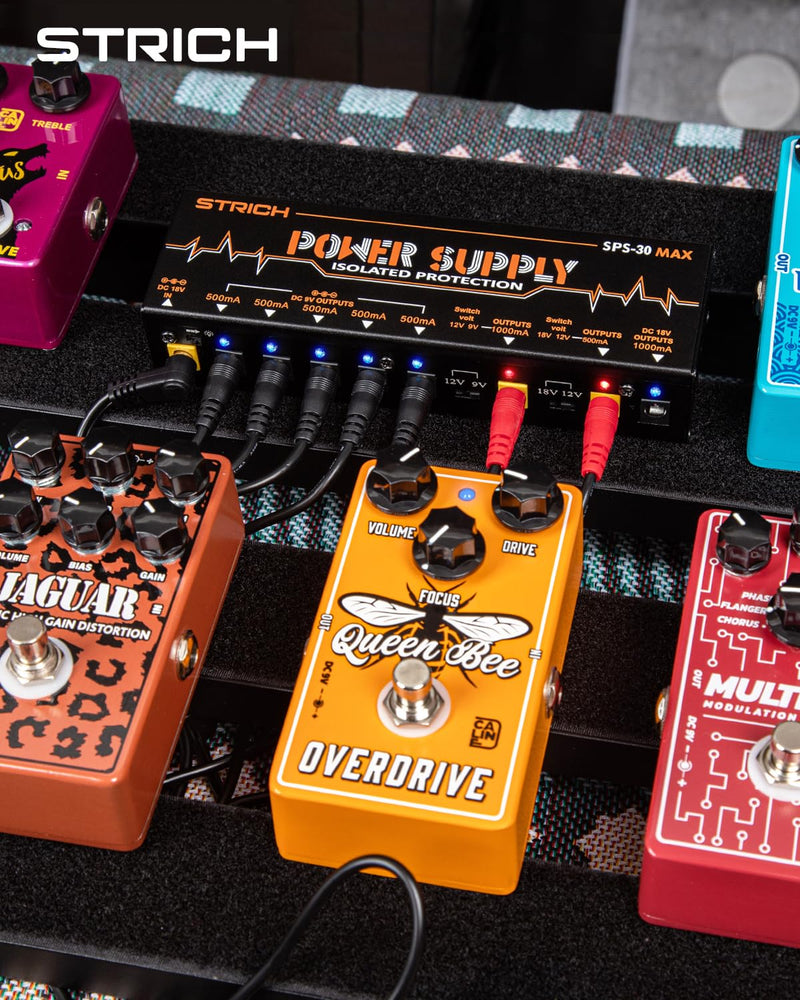 [AUSTRALIA] - STRICH Guitar Pedal High Power Supply, Pedalboard Power Supply with 8 Totally True Isolated DC 9V/12V/18V Outputs(500mA/1000mA), Power Supply for Power-hungry Effect Pedal, Noiselessly, SPS-30 MAX 