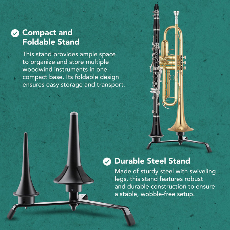 K&M Konig & Meyer Peg Base | Black Peg Base for Woodwind Musical Instruments | Versatile Clarinet Stand that Accommodates up to Four Pegs | Wobble Free Foldable Flute Stand Made of Steel | 0.6kg