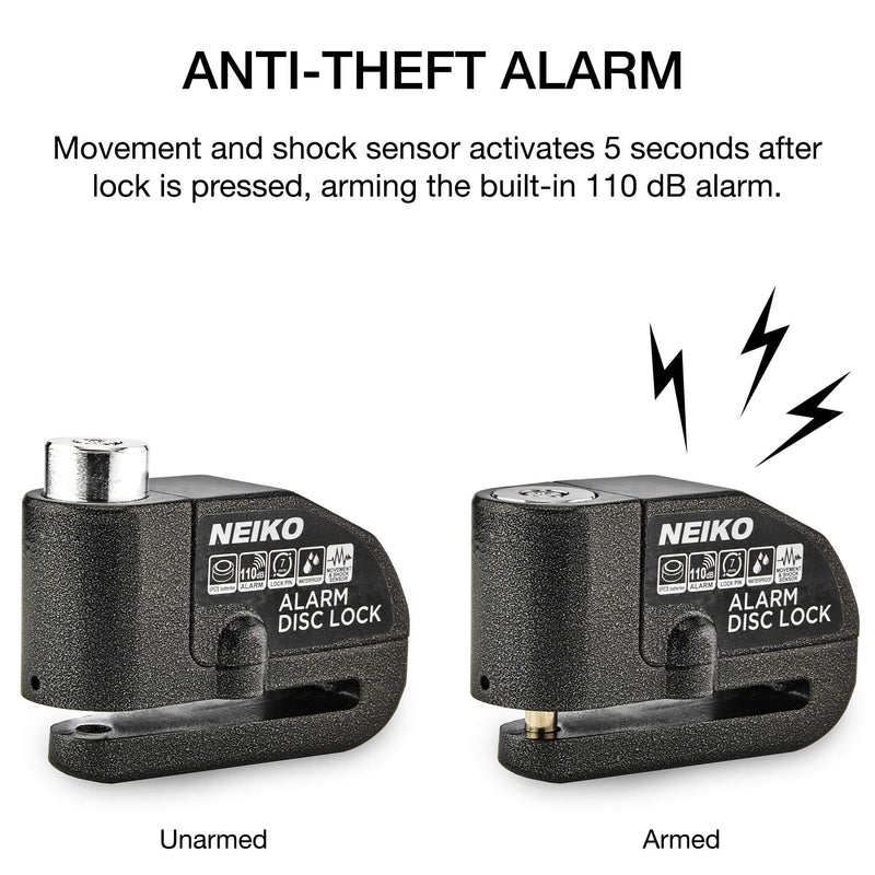 NEIKO 52908A Motorcycle Locks Anti Theft with Alarm, Motorcycle Disc Lock with Alarm, Disk Lock Anti-Theft Motion Sensor, Security Lock Brake, Universal Alarm Lock for Motorcycles, Bicycles & More