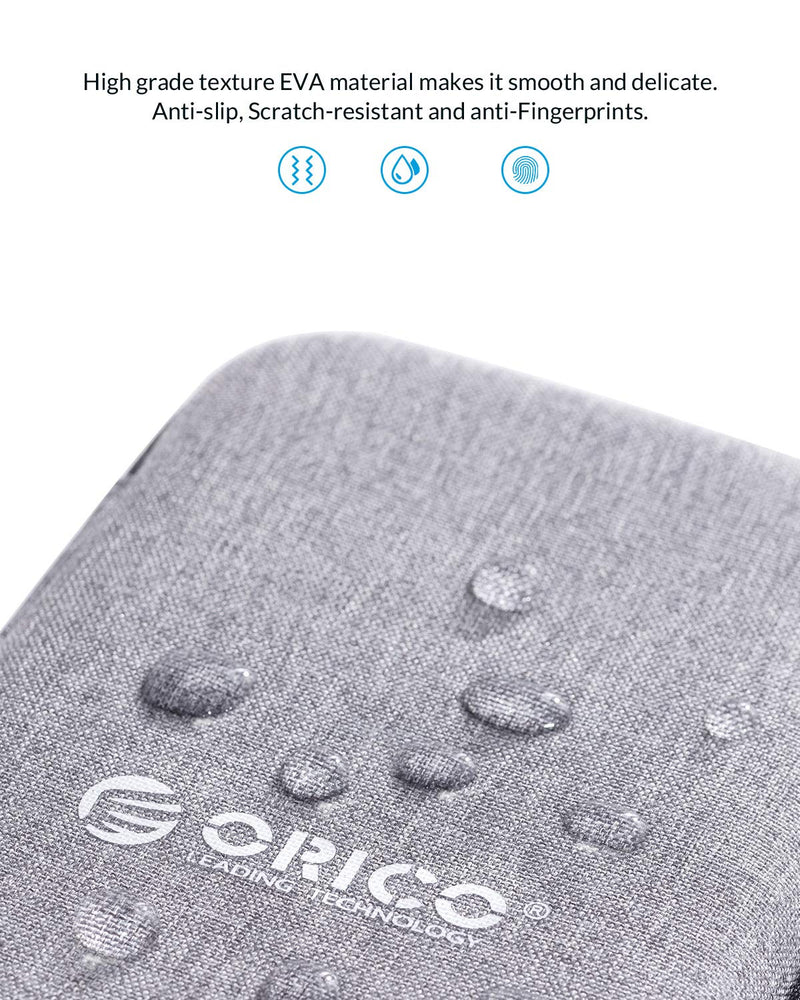 ORICO Hard Drive Case 2.5 inch External Drive Storage Carrying Bag Waterproof Shockproof with Inner Size 5.5x3.5x1.0inch for Organizing HDD and Electronic Accessories,Grey(PHD-25) Grey