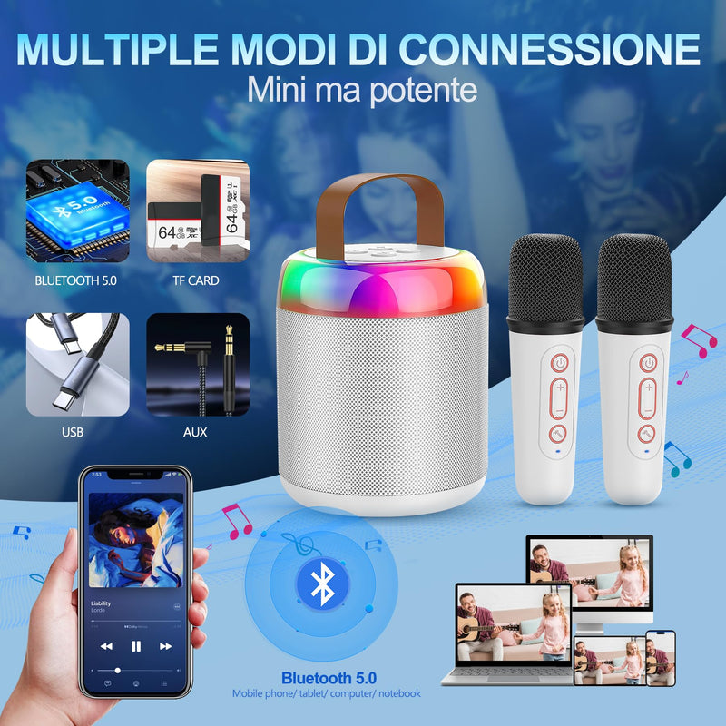 Aveek Mini Karoke Machine, Portable Bluetooth 5.3 Speaker with 1 Wireless Microphone for Kids Adults Toys Gifts for Girls Boys Birthday Christmas Camping Indoor Outdoor Home Party, White