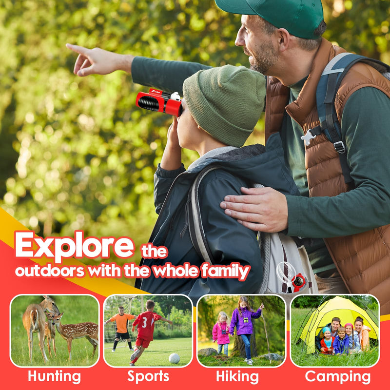 [AUSTRALIA] - Binoculars for Kids 8x21 High-Resolution Real Optics with Magnifying Glass & Whistle Compass, Kids Binoculars for 3-12 Years Boys and Girls, Best Kids Toys for Outdoor Bird Watching, Hiking, Travel Red 