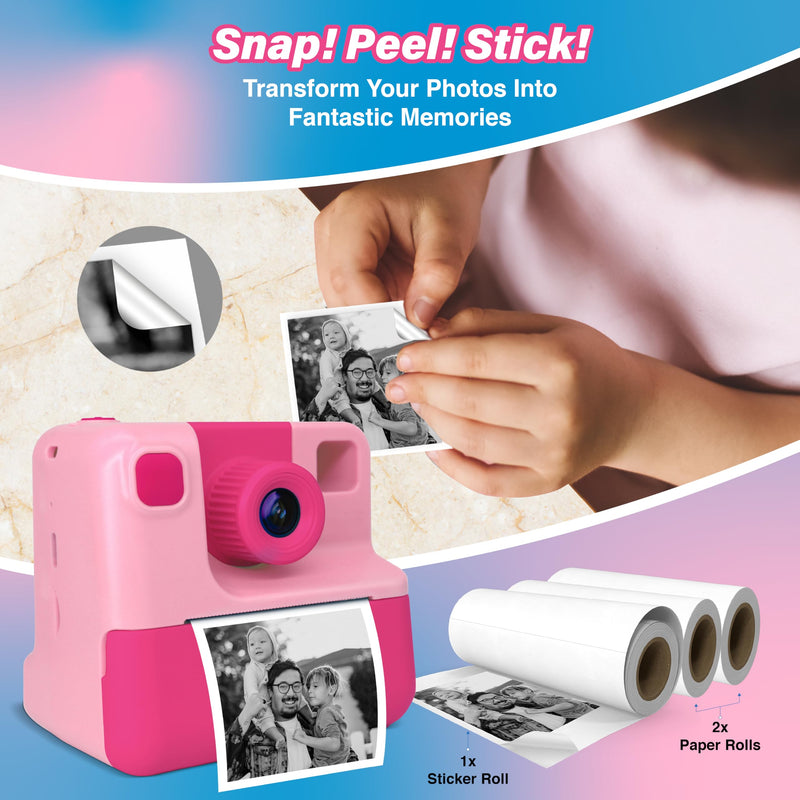 GabbaGoods Instant Print Kids Camera For 3 4 5 6 7 8 9 Year Old Kids With 32GB SD Card, Instant Thermal Print Feature Best For Gift On Christmas/Birthday/Holiday | Toddler Camera | Kids Digital Camera Pink