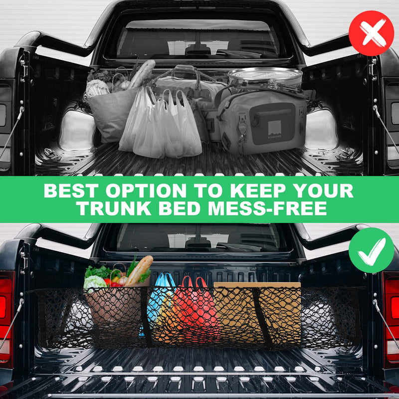 Kaishengyuan Car Phone Holder for Toyota Tacoma 2016-2023 & Detachable 3 Pocket Cargo Net Trunk Bed Organizer Heavy Duty Net