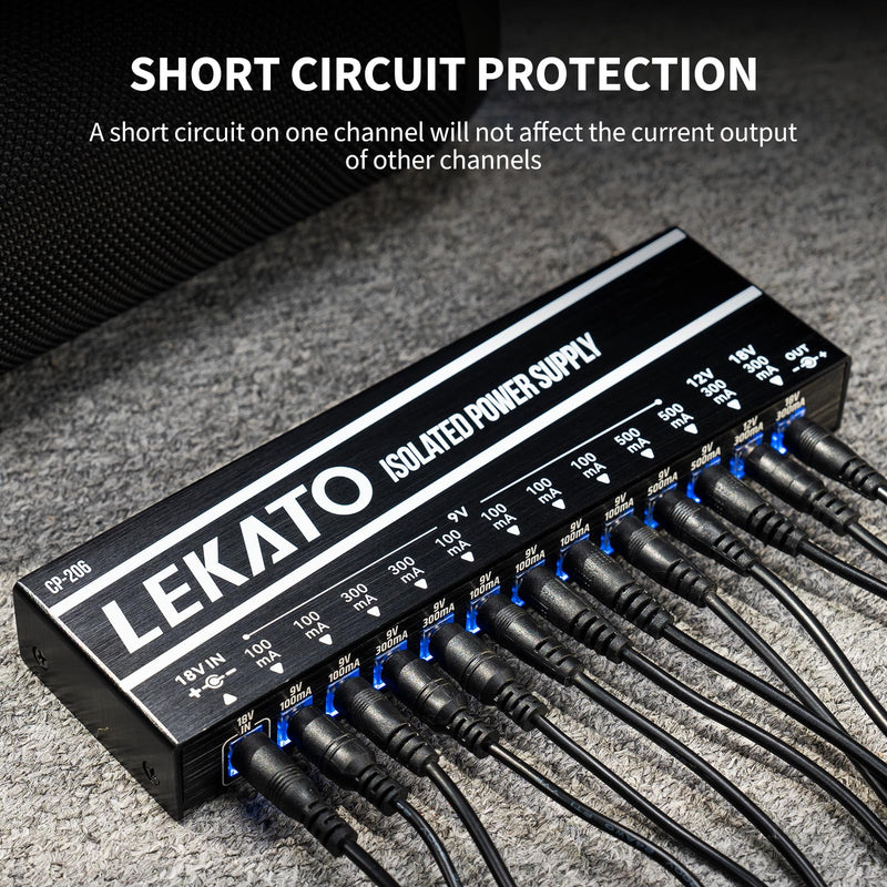 LEKATO Guitar Pedal Power Supply, True Isolated Pedal Power Supply with 12 Ports, Guitar Pedal Power DC Output 9V 12V 18V, Short Circuit Protection for Effect Pedals