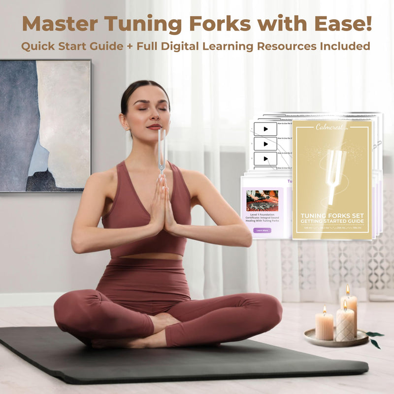 Tuning Forks for Healing Set (128Hz, 136.1Hz, 256Hz, 384Hz) - Weighted & Unweighted Tuning Forks with a Rubber Mallet - Chakra Sound Therapy Instruments with a Bag, Healing Gifts for Women & Men (10) 10