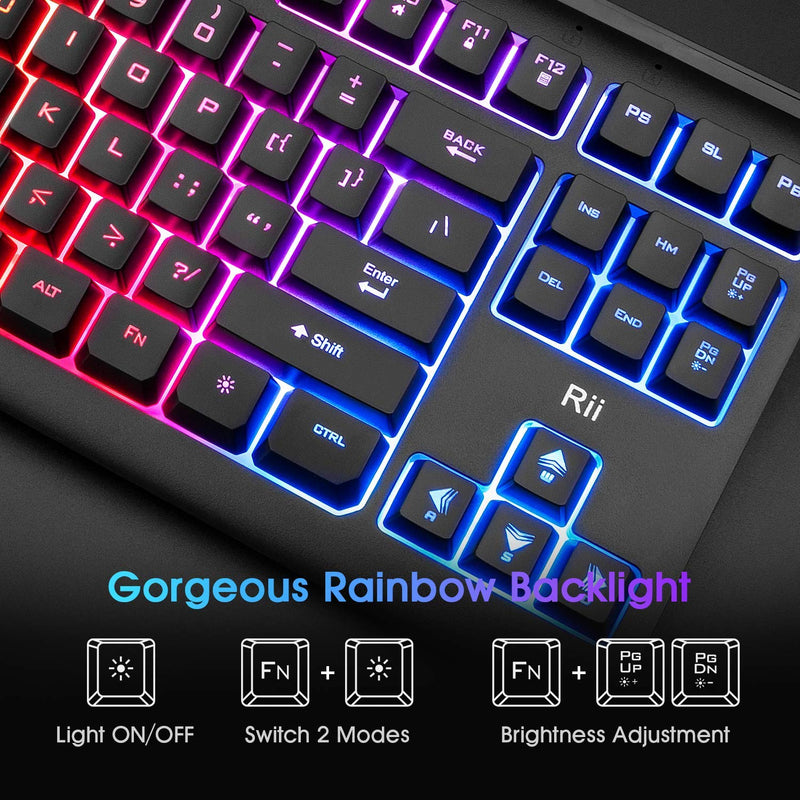Rii Primer RGB Compact Gaming Office Keyboard RK104,Backlight Keyboard,Small 87 Keys No Number Pad Keyboard for Windows PC Laptop Desktop