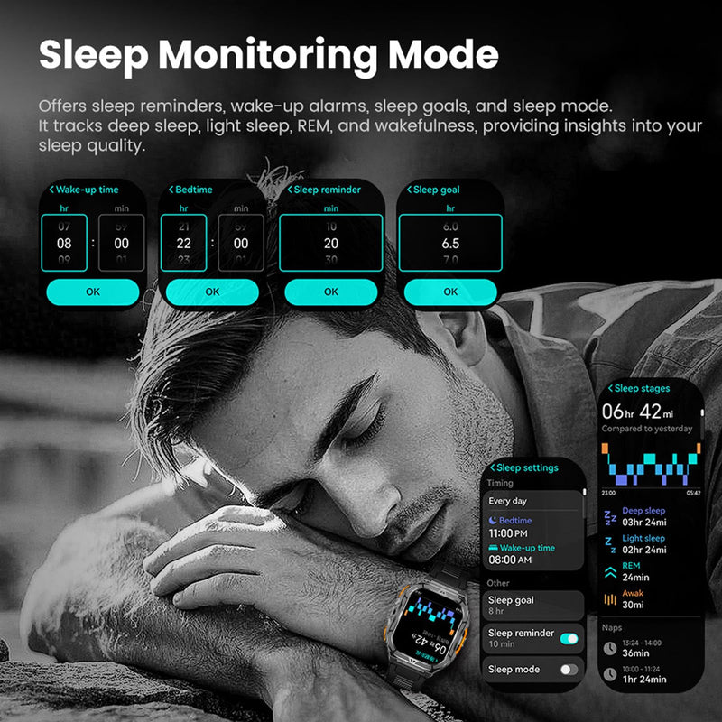 GPS Smart Watch for Men Barometer Compass Make/Answer Calls Tactical 100+ Sports Modes 1.96" AMOLED DIisplay Smart Watches Heart Rate Sleep Tracker Message Reminder black