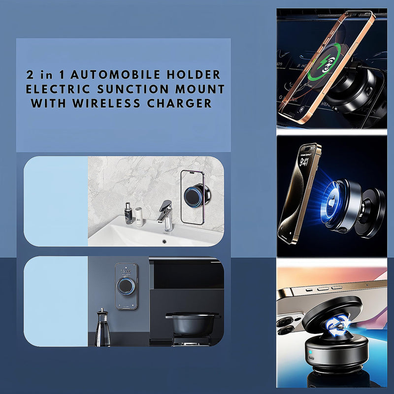 2in1 Automobile Holder Electric Sunction Mount with Wireless Charger Vacuum Absorption Car Phone Holder - 1 Piece White White Version 1