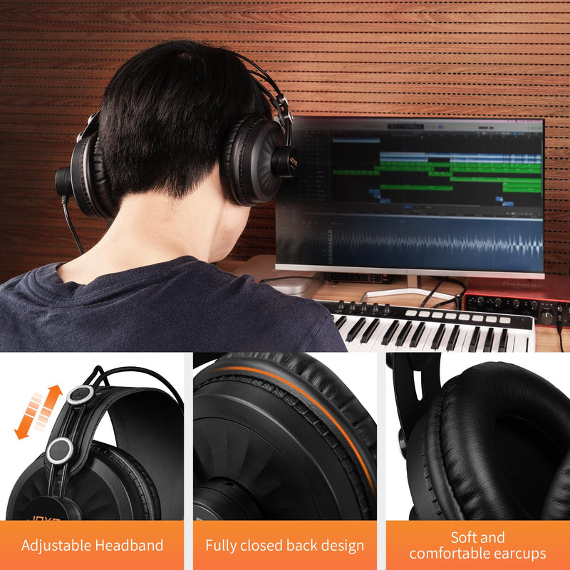 JOYO Studio Headphones Monitor Headphone for Recording Over Ear Noise Canceling for Guitar Cellphone Mixer Amplifier Podcast DJ and Keyboard Piano (JMH-02) Over-Ear Monitor Gray
