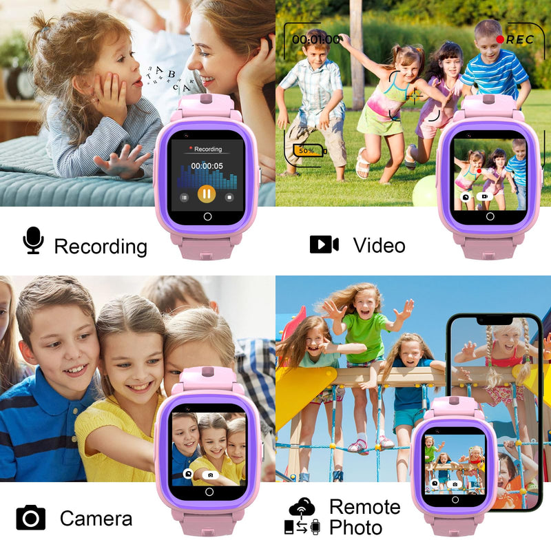 Wonlex 4G Kids Smartwatch GPS Tracking(SIM Card Include), 1.4 Inch Phone Watch for Girls and Boys with SOS, Camera, Video Calling, Music, Pedometer, Birthday Gift for 4-12 Years Old (Pink)