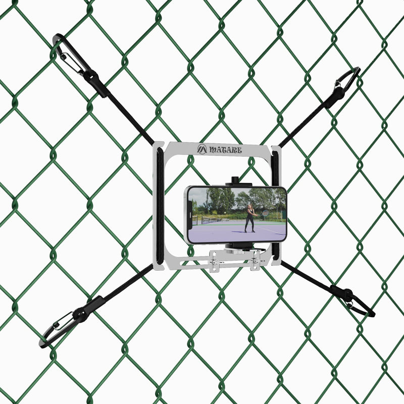 Cell Phone Fence Mount for iPhone, Mevo Start, Phones, GoPro and Other Action Cameras, to a Chain Link Fence for Recording Baseball,Softball and Tennis Games argent