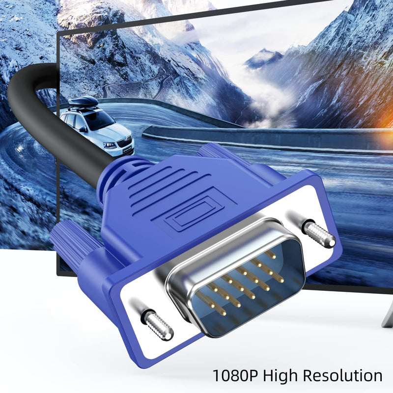 VGA to VGA Cable 6 Feet, VGA to VGA Monitor Computer Cable 1080P Full HD Male to Male Shielded Cord HD15, VGA Splitter Cable for Computer PC Monitor Laptop TV Projector and More 1