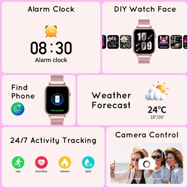 Smart Watch for Women 1.83" HD Bluetooth Call Step Fitness Tracker 3 Bands | Compatible Android & iPhone Phones Smartwatch with Heart Rate/SpO2/Sleep Monitor, Waterproof 120+ Sports Modes, Purple