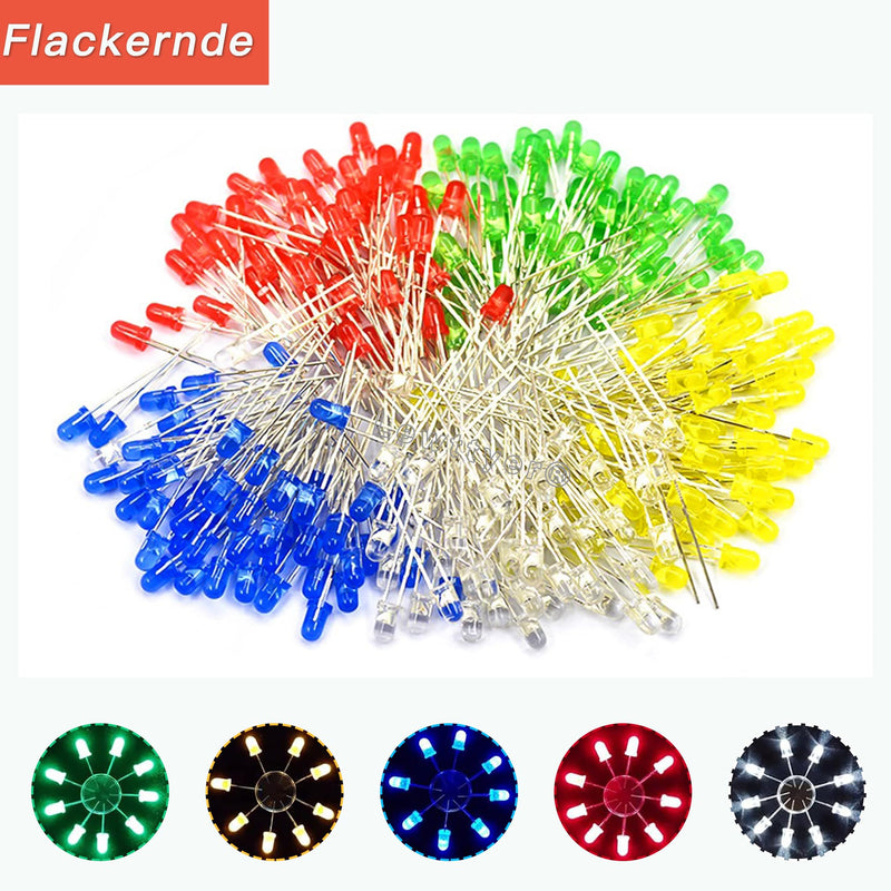 5 mm Flashing LED Lights for Models Mini LED Bulbs Flashing Micro Lights LEDs Assortment Kit Red, Yellow, Green, Blue, White (40 Pieces per Colour, Total 200 Pieces)