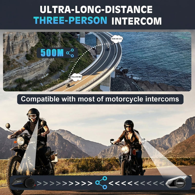 Motorcycle Helmet Headset 3 Riders Communication System S2 Intercom with Music Sharing/HiFi Sound/3 EQ Music Modes/DSP&CVC Noise Cancellation/IP67/FM Radio - S2-Black 1 Pack Single Pack Matte Black Single Pack