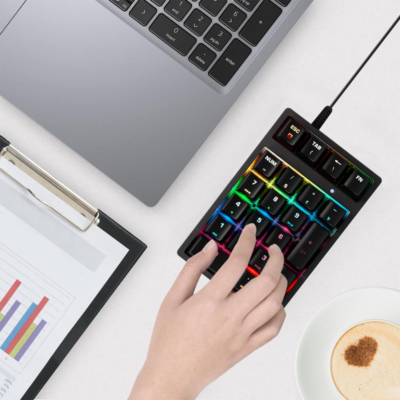 [AUSTRALIA] - Number Pad, Mechanical USB Wired Numeric Keypad with Blue LED Backlit 21 Key Mini Numpad for Laptop Desktop Computer PC Black (Blue switches) Black - Mechanical Keypad 