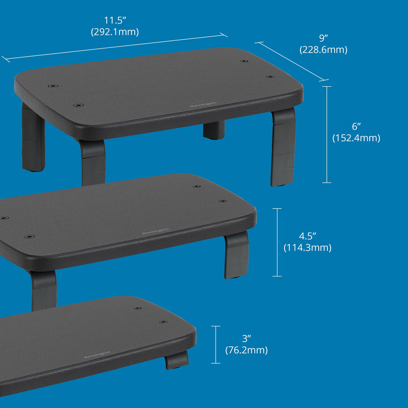 Kensington SmartFit Monitor Stand (K52785WW) Black | Adjustable ergonomic platform, raises monitor to eye level, reduces neck and back strain Low Profile