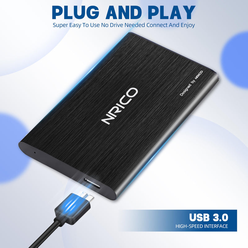 NRICO Ultra Slim 750GB Portable External Hard Drive USB3.0 HDD Storage Compatible for PC, Desktop, Laptop,Mac,PS4, Xbox one (Black, 750, GB) BLACK 750 GB
