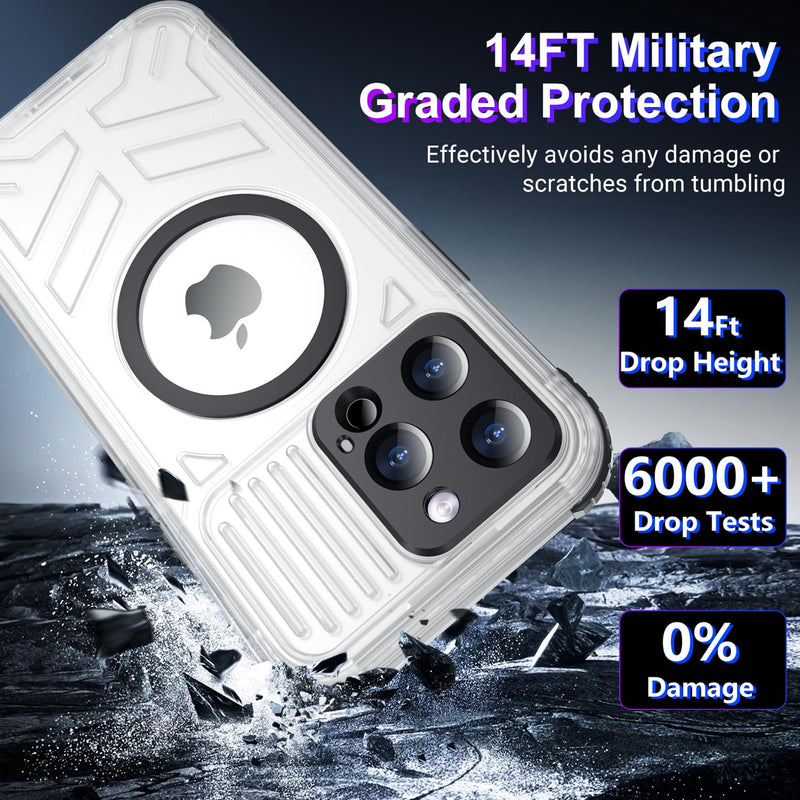 Magnetic for iPhone 15 Pro Case Waterproof,[Built-in Screen & Camera Protector][Full Body Shockproof][IP68 Underwater][Dustproof] Shockproof Phone Case for iPhone 15 Pro 6.1"-Black Black