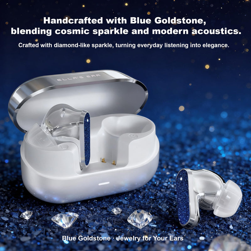Wireless Earbuds, Jewelry Wireless Headphones with Active Noise Cancellation, Anniversary & Birthday Gifts for Women/Girls/Wife, in-Ear Bluetooth 5.4 Earphones Clear Calls - Blue Black gold sand