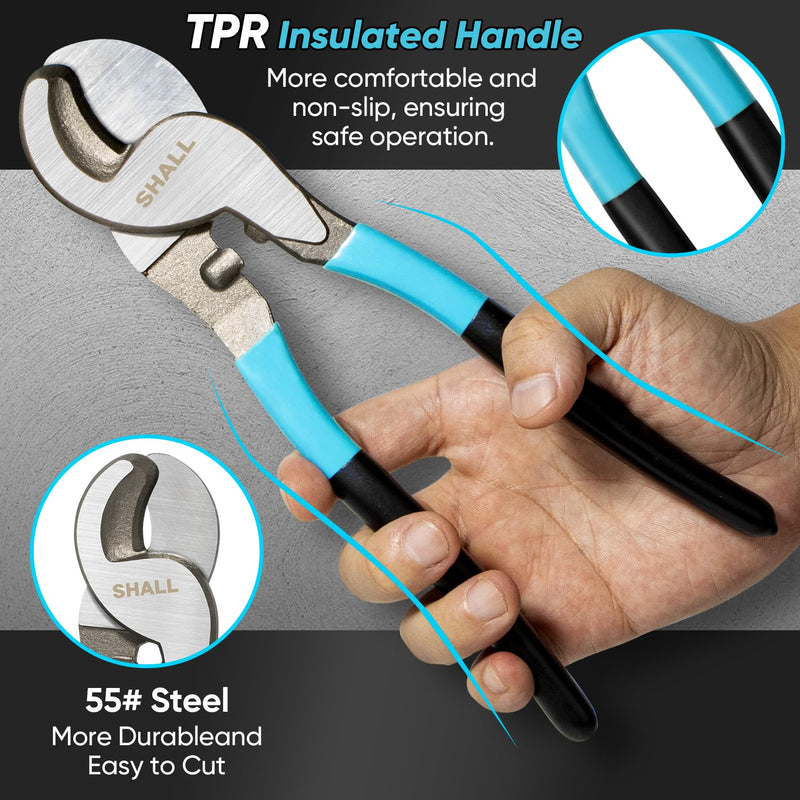 SHALL Cable Cutter 9.44"/240mm High Hardness Cable Cutting Tool with Non-Slip Grip Ideal for Clean Cutting and Stripping Copper Wires