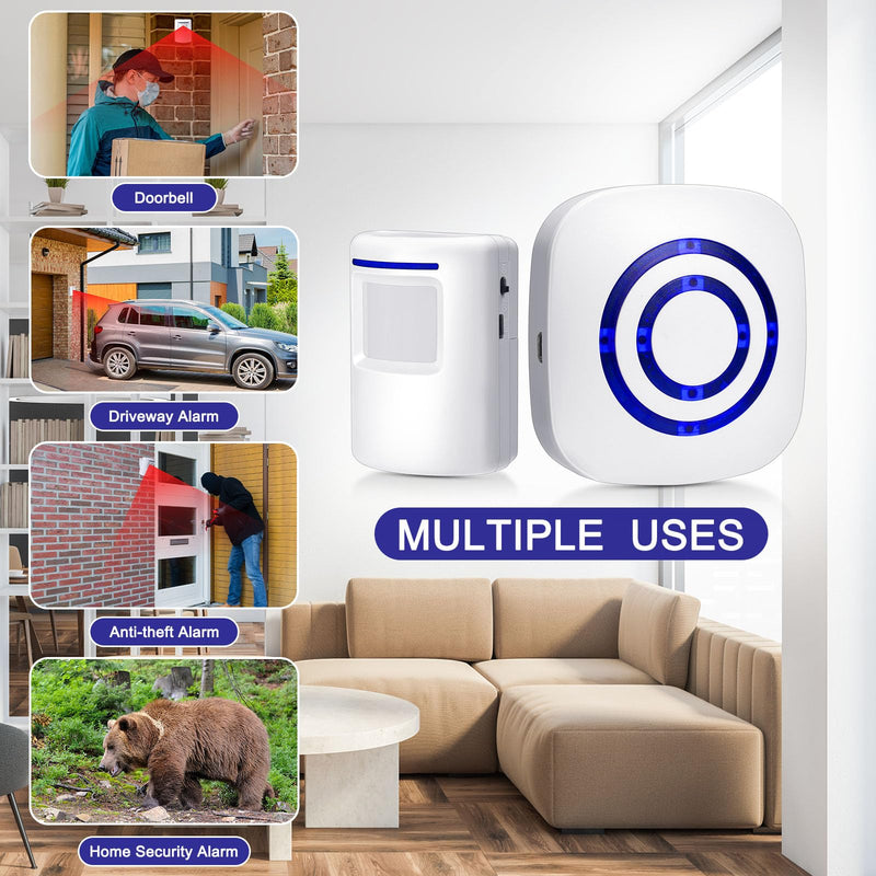 [AUSTRALIA] - Motion Sensor Alarm Wireless Driveway Alarm Indoor Home Motion Detector Long Range Security Alert Monitor System with 6 Sensor and 3 Receiver, 38 Chime Tunes and LED Indicators 