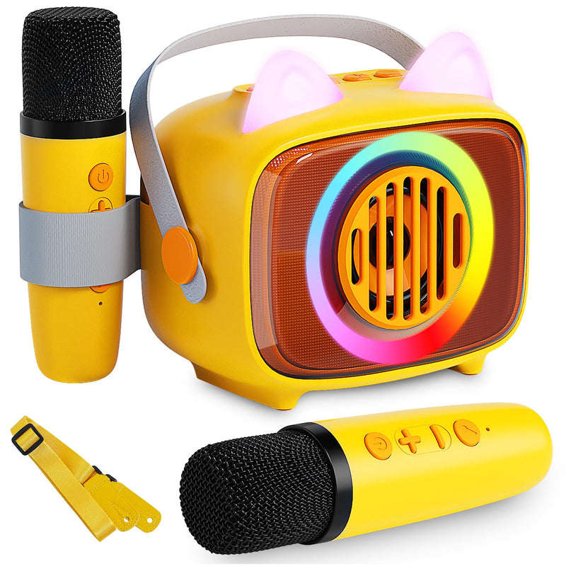 BIGASUO Karaoke Machine for Kids, Mini Portable Bluetooth Speaker with 2 Wireless Microphones and LED Lights, Kids Toys Ideal Gifts for Girls & Boys Birthday Home Party 1