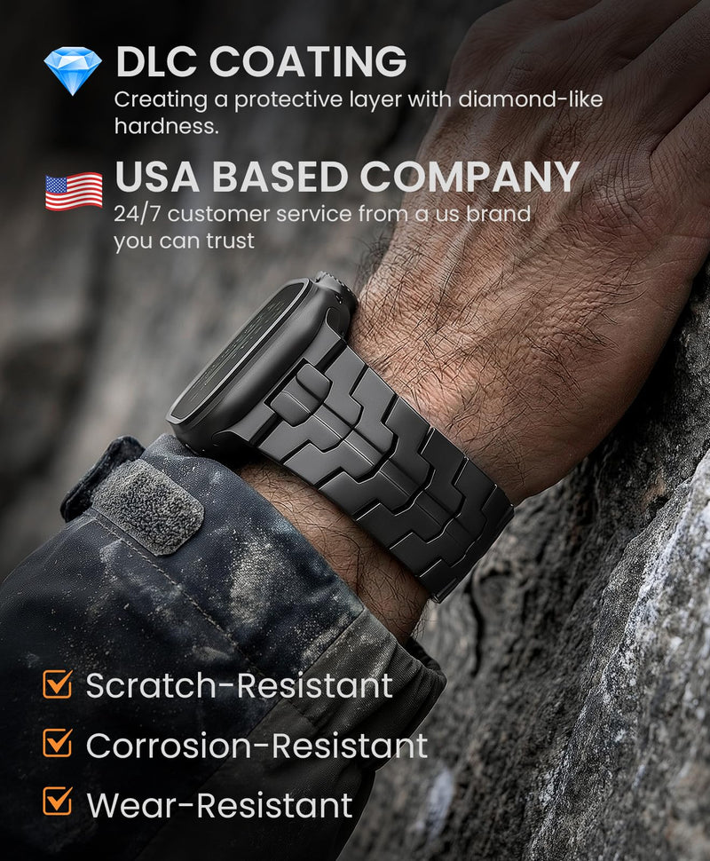 Grade 5 Titanium Band for Apple Watch Ultra 3/2/1 49mm & Series 11/10 46mm, DLC Coating Anti-Scratch Ultra 3 Band with Small-Link Design for Precise Fit, Secure Butterfly Clasp Band for Men Black Band Width 26-22mm Taper
