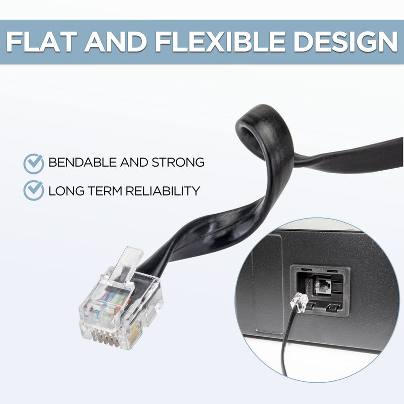 Volcora [2 Pack 5 Feet RJ11 / RJ12 Data Cable - Heavy Duty 6-Pins High-Speed Extension for Cash Register Drawer, Telephone, Modem, Fax, Printers, and More - Drawer Cable for Voice and Data 2 5 ft