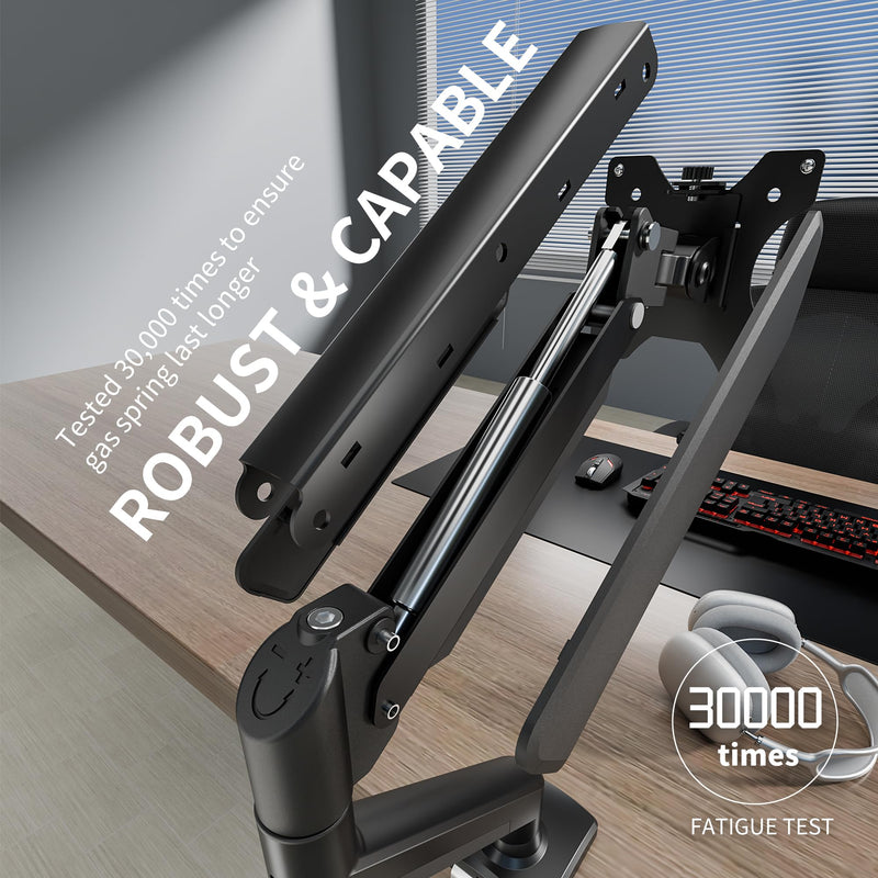 Single Monitor Arm Desk Mount，Gas Spring Monitors Arm for 17-32 inch Screens,Adjustable Computer Monitors Stand up to 4.4 to 19.8 lbs,Vesa Mount with Clamp and Grommet Base, VESA 75 & 100mm,Single 32inch