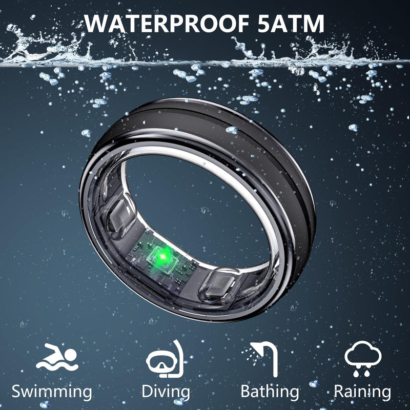 Smart Ring for Women Men -Fitness Tracker Ring with Sleep & Step Counter, Compatible with iOS & Android, No App Subscription (Black, 12)